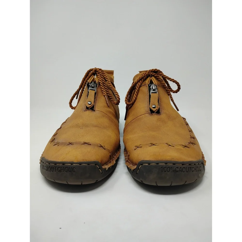 Gorpcore Minimalist Mens Leather Zip Moccasin Boots Size 14 EU 48 Rubber Sole